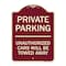 Signmission Private Parking Unauthorized Cars Will Towed Away Heavy-Gauge Alum Sign, 24" x 18", BU-1824-23260 A-DES-BU-1824-23260 - alternate 1